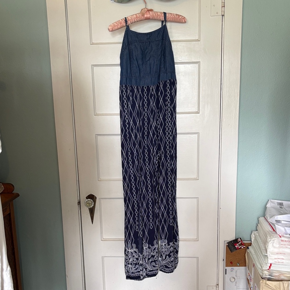 Rhythm + Rose Navy Patterned Jumpsuit with Chambray Bodice Size S